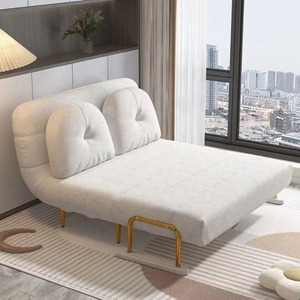 Canapé-lit Click Clack 2 places pliable, rembourré, blanc crème matelassé, structure en acier, pieds dorés pour salon, appartement, canapé-lit - Product Image 5