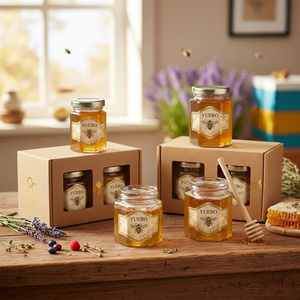 Botellas y frascos para <span class=keywords><strong>mermelada</strong></span> de 250 gramos, tarros de lujo para miel de 60 ml, tarros hexagonales de vidrio para miel con tapa negra - Product Image 3