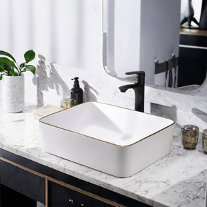 Lavabo de salle de bain rectangulaire moderne en céramique avec support de robinet monotrou pour la décoration de salle de bain d'hôtel - Product Image 3
