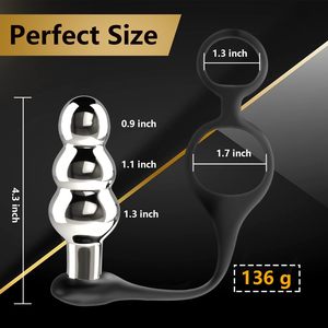 Vibrador Anal 3 en 1 de Metal con Bolas Vibratorias, 2 Anillos para Pene, 10 Vibraciones, Recargable, Impermeable, Juguetes Sexuales Anales para Hombres y Parejas - Product Image 6