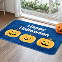 Tapis de bain en microfibre à thème Halloween, vert et rouge, géométrique, absorbant, antidérapant, adapté aux animaux domestiques, écologique, tapis de sol pour la maison