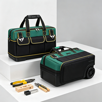 Sac à outils à poignée télescopique - Mallette de rangement portable multi-poches pour matériel, fermeture éclair, couleurs noir/rouge, style porté épaule