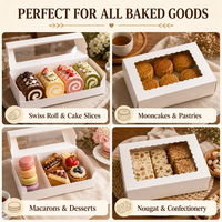Boîte à pâtisserie pliable avec couvercle ondulé en PVC à fermeture à pression, sans colle, en papier kraft blanc, logo personnalisé OEM, emballage pour gâteaux et desserts