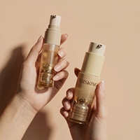 Flacon cosmétique sans air de luxe 15ml 30ml à double compartiment et bouton-poussoir pour poudre lyophilisée et mélange de sérum