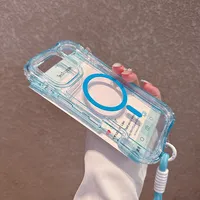 Étui magnétique transparent antichoc robuste 3 en 1 pour iPhone 15 14 13 12 11 16 Pro Max Plus avec recharge sans fil et cordon