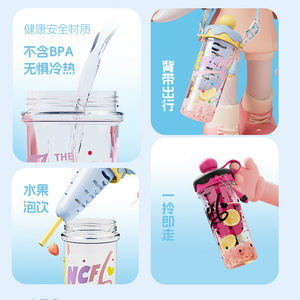 Plastic Drinkware Cartoon Straw Cup 880ML Bpa Free With Carrying Rope Back To School Student Water Bottle - Product Image 2