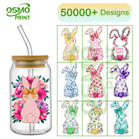 Osmo Factoroy Vente en gros de films UV personnalisés pour transfert, motifs petits lapins et fleurs, 3 et 4 pouces, étanches, pour gobelets