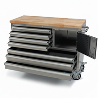 Banc de travail mobile en acier inoxydable - Armoire à roulettes à 7 tiroirs avec plateau en bois, solution de rangement robuste pour atelier
