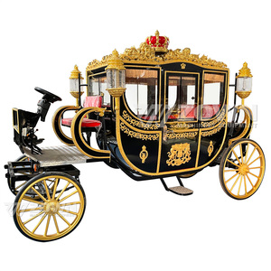 Calèche royale électrique à 4 roues, design orné noir et or, pour parc d'attractions, manoir, visites touristiques, festival - Product Image 1