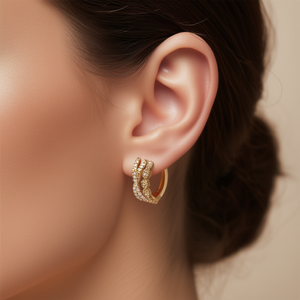 Orecchini a Cerchio E2337 in Oro con Strass Taglio Brillante Rotondo, Gioielli di Lusso da Donna per Uso Quotidiano - Product Image 2