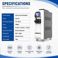 Efficiënte 18L/u zachte ijsmachine GQ-F16 roestvrij staal enkelvoudige kop automatische soft serve machine met hopperkoeling