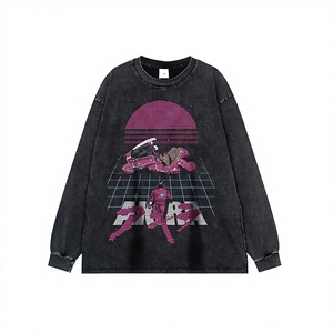 American-style High-street Cartoon Anime Long-sleeve Cotton Breathable Men's Vintage Retro Street Dance Loose Base Tee Shirt - Product Image 1
