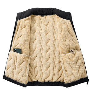 Veste de sport personnalisée pour homme, col montant, en coton pur épais et chaud, style doudoune, avec gilet en lin épais intégré. - Product Image 5