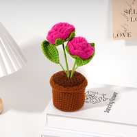 Tissé à la main Mini Crochet Rose Énergie Positive Fleur Préservée Maison Décoratif Tricoté Bouquet De Fleurs Cadeaux D'anniversaire Artificiel