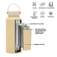 Bouteille d'eau enduite de caoutchouc personnalisée isolée en acier inoxydable thé chaud et froid réutilisable grande bouteille d'eau peinte en caoutchouc de 1000ml