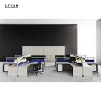 Poste de travail de bureau moderne pour 2, 4 ou 6 personnes avec cloisons et meuble mobile à 3 tiroirs