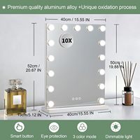 Grand miroir de maquillage rectangulaire à LED avec 15 ampoules, verre haute définition et cadre métallique, idéal pour les anniversaires et les mariages