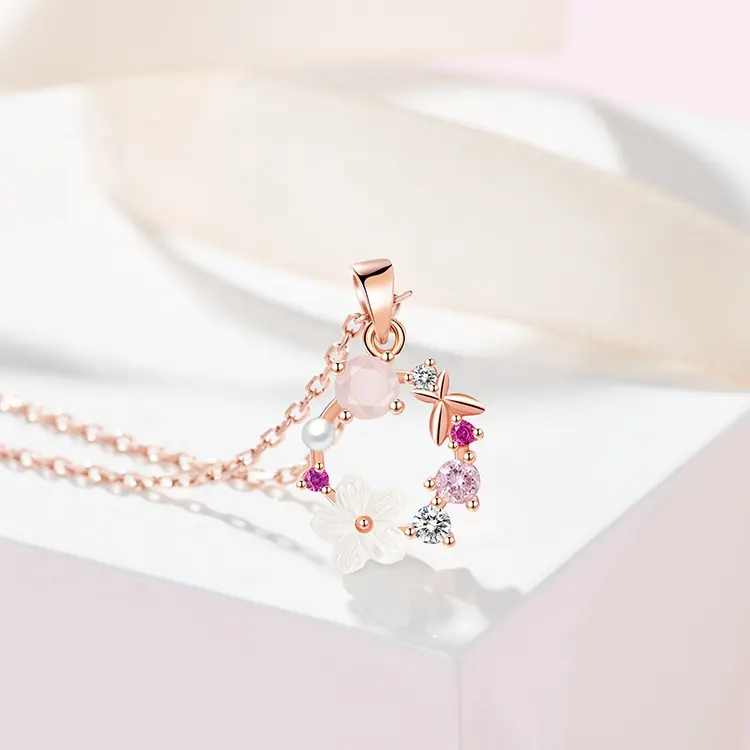 VANA rose fleur bague guirlande 925 pendentif en argent Sterling colliers fleur de cerisier ensembles de bijoux de mode bijoux pour femmes