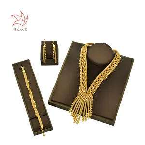 Grace African Wedding 24K Gold Plate Collar Pulsera Moda Joyería barata Pendientes Conjuntos Mujeres