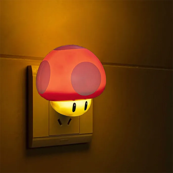 Plug Into Wall Red Super Mario Bros Lamp Mushroom Led Motion Sensor Night Light For Kid Bathroom