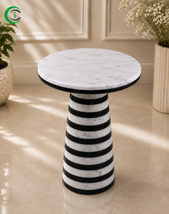 Table d'appoint CCI en marbre, 17 pouces, plateau en marbre naturel blanc et noir avec base ronde, table d'appoint moderne pour la maison, le bureau, la salle à manger - Product Image 1