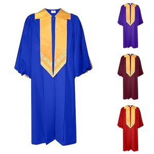 Robe de Chorale Unisexe Personnalisée Broderie Respirante Manches Plissées Robe de Gloire en Polyester Uniforme d'Église avec Étole en Satin Doré - Product Image 1