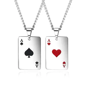 不锈钢扑克扑克牌嘻哈饰品黑桃幸运王牌扑克吊坠男士项链