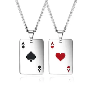 Stainless Steel Poker Playing Cards Hip Hop Jewelry Lucky Ace Of Spades Poker Pendant Men Necklace