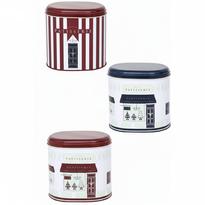 ชุดกล่องดีบุกทรงกลม3ชิ้นฝาโดมสีแดงขาว - Product Image 2
