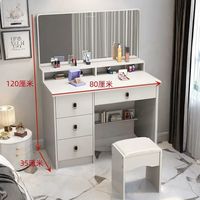 Commode moderne en bois blanc avec miroir de maquillage et tabouret – Style MDF en promotion pour chambre et salon