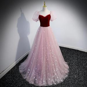 Evening Gown Women Ball Gown Sweetheart Neckline Empire Waist Chiffon Pink Starry Skirt Graduation Piano Performance Dress - Product Image 1
