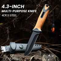 Couteau de chasse Mokume à lame fixe multifonctionnel en acier inoxydable avec couvercle pour aiguiser l'allumeur Cuisine Survie Camping Randonnée