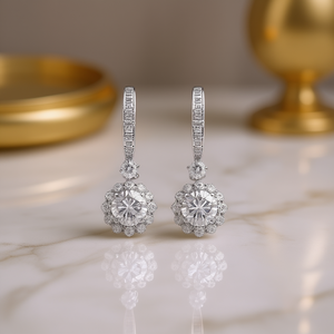 Orecchini Monsieur A in Oro Bianco con Diamanti Taglio Brillante Rotondo Colore D Naturali Certificati GIA Gioielli Classici da Donna per Matrimonio - Product Image 2