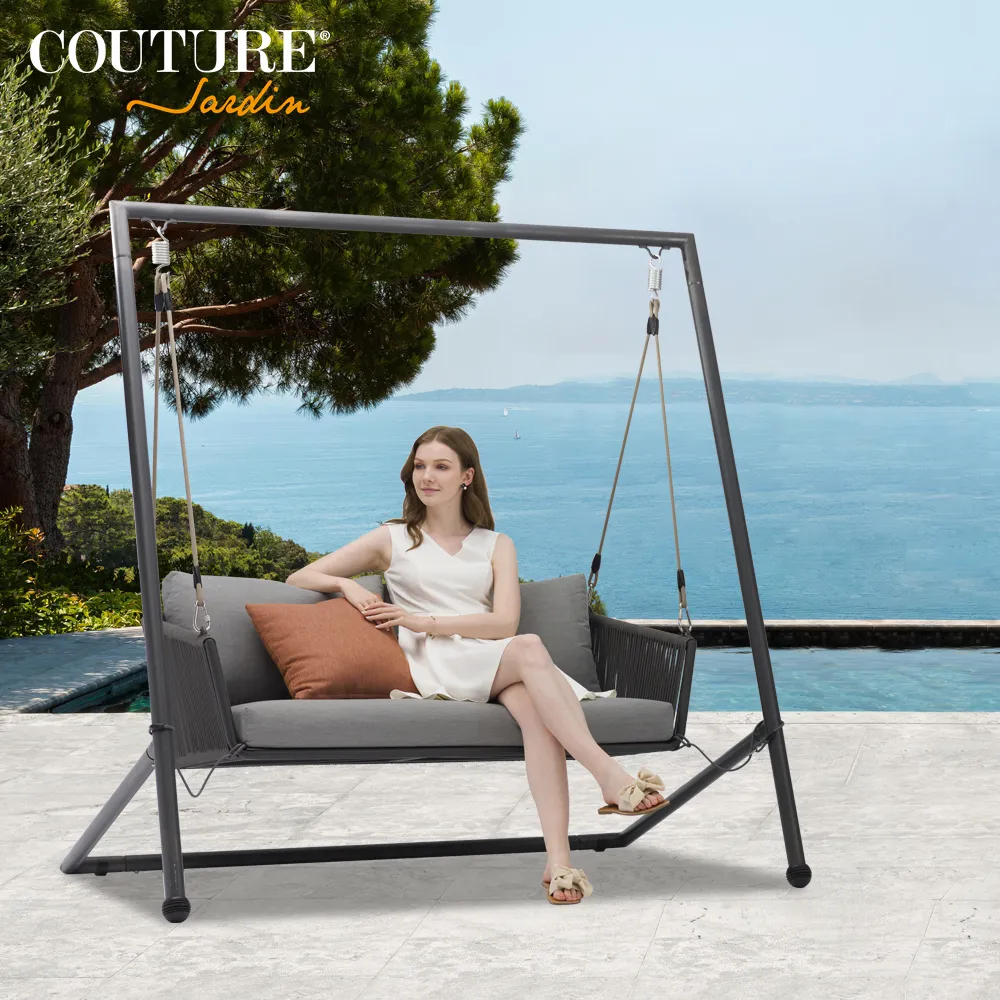 Couture móveis para pátio, cadeira suspensa em rattan de aço inoxidável