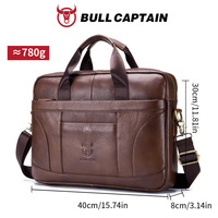 Bolso Mensajero de Cuero Genuino Clásico e Informal para Hombre BULLCAPTAIN, Compatible con Laptop de 14 Pulgadas, Ligero y de Gran Capacidad
