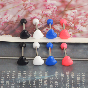 Vente en gros de barres de piercing pour <span class=keywords><strong>la</strong></span> langue en acrylique en forme de cœur, 16 mm, 14 g, 5 couleurs, piercing pour <span class=keywords><strong>la</strong></span> langue pour femmes et hommes - Product Image 4