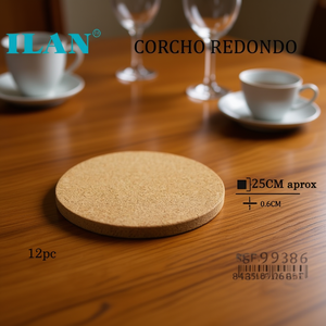 Ilan Round <b>Cork</b> <b>Coaster</b> 25Cm 12Pc Natural For Table Protection - Product Image 2