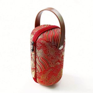 Bolso de mano EVA hecho a mano con bordado rojo, estilo chino, asa de cuero, lujo, impermeable, caja de regalo para bodas/cumpleaños/teteras - Product Image 1