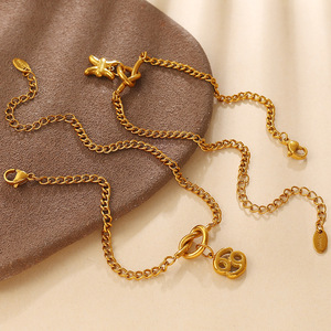 Pulsera de moda con nudo y dije del zodiaco, chapada en oro de 18 quilates, de acero inoxidable para mujer - Product Image 4