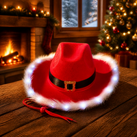 Chapeau de cowboy LED lumineux pour adultes, avec fourrure et lumières colorées, idéal pour Noël, les fêtes, les clubs, le Nouvel An et les vacances - Vente en gros