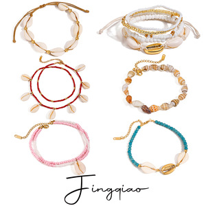 Tobilleras de Moda Yueli para Mujer, con Cuentas de Concha, Estilo Boho, Joyería de Playa, Multicolor, Ajustables, Adornos para Pies - Product Image 1