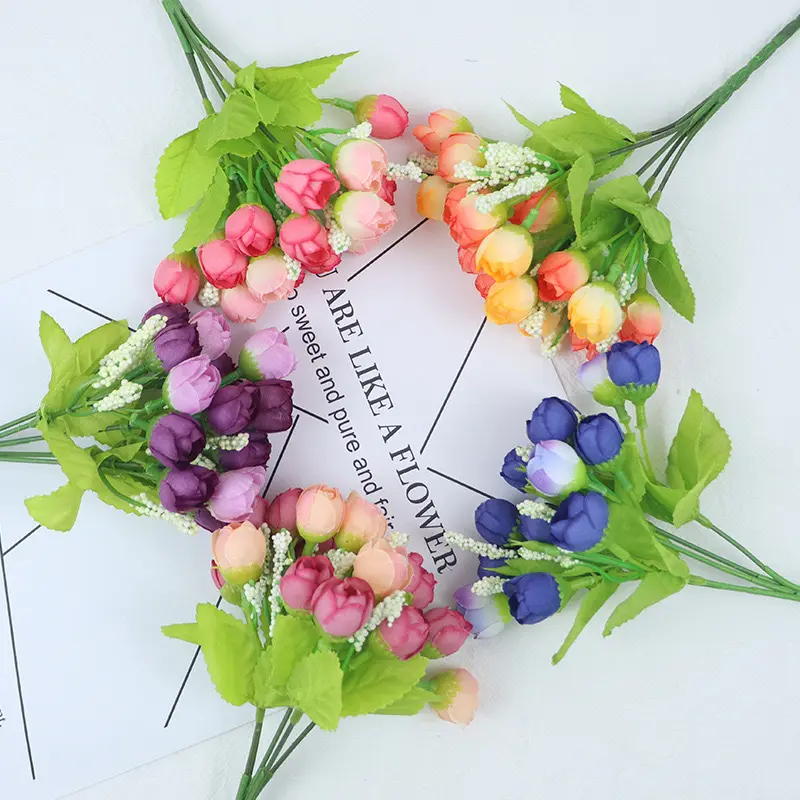 مصنع توريد الحرير 15 أزهار الروز برعم الزفاف الديكور زهرة اصطناعية رخيصة الترتيبات