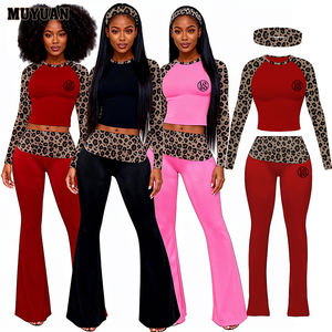 ชุดลำลองสำหรับสาวไซส์ใหญ่และสูง เสื้อคอเหลี่ยมแขนยาวพร้อมกางเกงทรงบานลายเสือดาวสำหรับใส่ลำลอง - Product Image 1