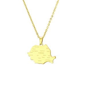Colliers pendentifs avec <span class=keywords><strong>carte</strong></span> de la <span class=keywords><strong>Roumanie</strong></span> et noms des villes, couleur argentée/couleur dorée, bijoux roumains ethniques - Product Image 2