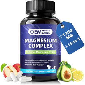 Cápsula de Magnesio 15 en 1 OEM con Glicinato, Citrato, Malato, Taurato, Óxido, Carbonato, Cloruro y Orotato de Magnesio - Product Image 1