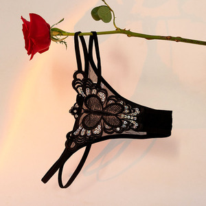 Tanga Sexy al por Mayor para Mujer, con Lentejuelas de Mariposa, Bordado de Encaje, Tirantes Finos, Cintura Baja, Malla Transparente, Lencería Femenina - Product Image 1