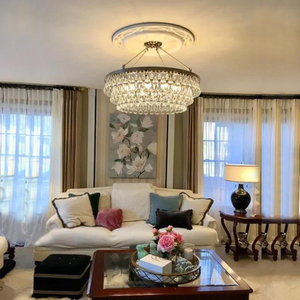 Crystal <b>Chandelier</b> Gold Finish E26 <b>Bulb</b> Base 3500K Warm White LED Adjustable Height Stainless Steel Living Room Pendant Lamp - Product Image 5
