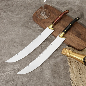 Sable de champán de 27 cm sin afilar, con borde Granton, mango de madera, guardacuchillas de latón, herramienta ceremonial para sabrage, para hostelería, eventos y catering. - Product Image 1