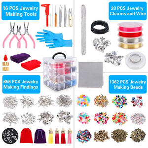 Kit de matériaux de bijouterie INTODIY 2062 pièces, accessoires de pince, ensemble complet, perles de verre colorées créatives, outils de fabrication faits à la main, boîte - Product Image 2