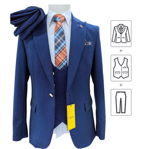 Traje de Lujo Azul Marino para Hombre Tallas Grandes, Conjunto de 3 Piezas: Blazer de Un Solo Botón, Pantalones y Chaleco, Ajuste Entallado para Novio de Boda y <span class=keywords><strong>Eventos</strong></span> Nocturnos - Product Image 1